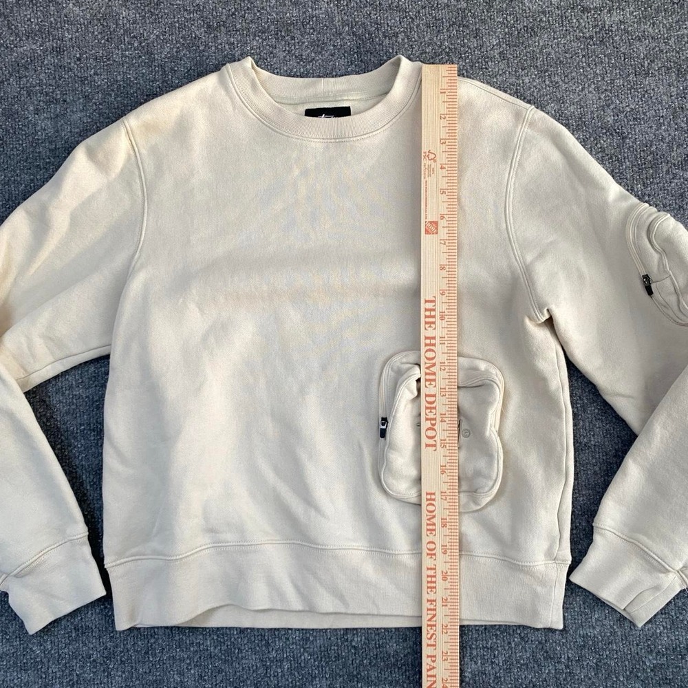 STÜSSY CREAM FRONT POCKETS CREWNECK PULLOVER SWEATSHIRT STREETWEAR SKATE CASUAL - Picture 7 of 8